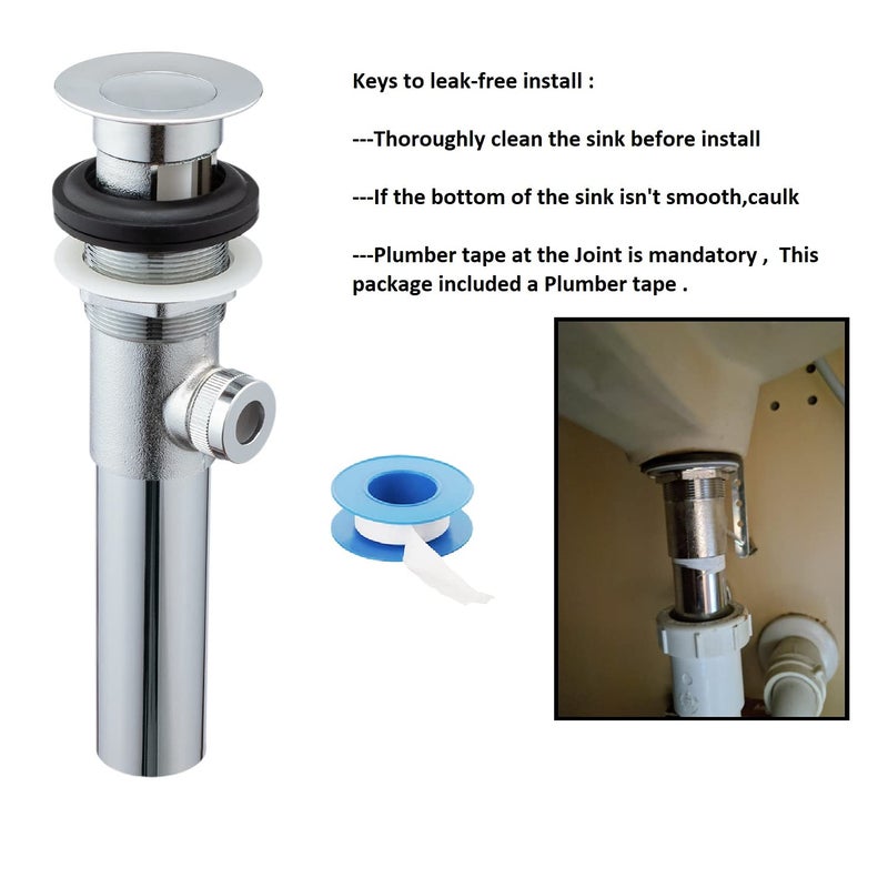 Artiwell Sink Pop-Up Drain Stopper Assembly with Lift Rod and Overflow, Solid Brass Lavatory Pop Up Drain Assembly for Bathroom Vanity Sink, All Brass Construction (Chrome Plated) - Image 3